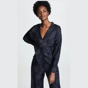Vince dark navy floral jacquard pajama style blouse XS